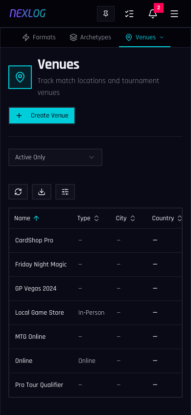 Venue Tracking - Nexlog Feature Screenshot (Mobile)