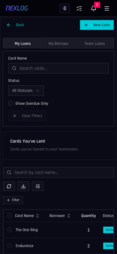 Card Loan Tracking - Nexlog Feature Screenshot (Mobile)